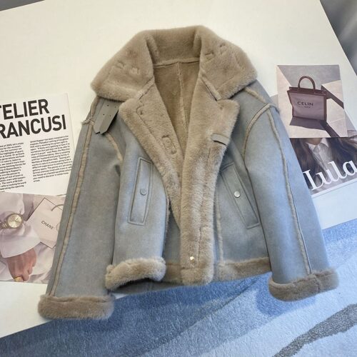 여성 무스탕 코트 가을 겨울 루즈핏 도톰 털 일체형 잠바 캐주얼 코디 뽀글이 라이더 자켓 상의 YHY