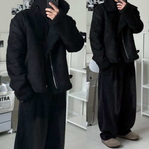 르위 오버핏 양털 레더 스웨이드 무스탕