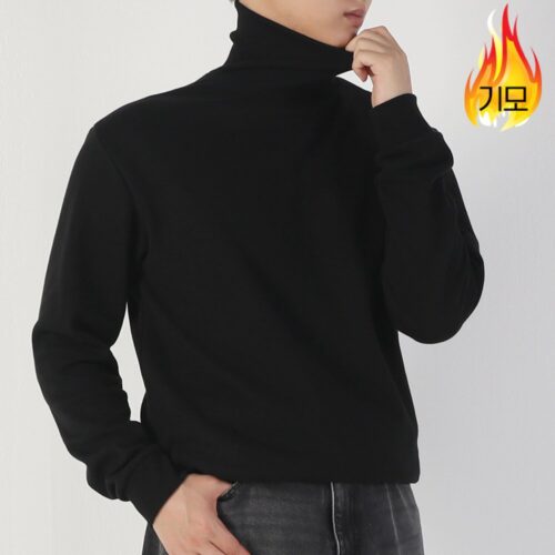 아우라큐 긴목 무지 기모 폴라 티셔츠