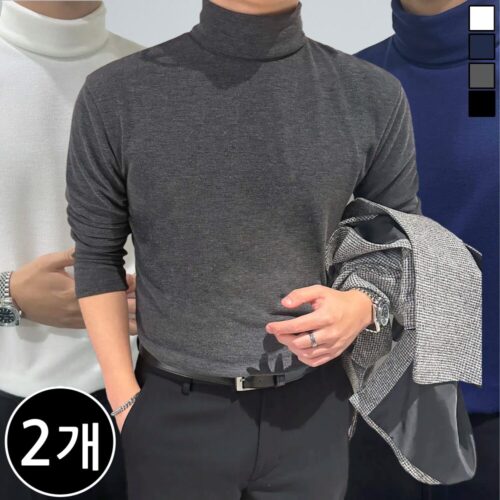 [1+1] 2장 묶음 남성용 오버핏 완목 목폴라 니트 빅사이즈 95-110 (3194-2)