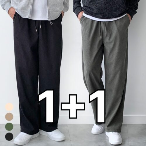1+1 핏노블 남자 코듀로이 바지 밴딩 와이드팬츠