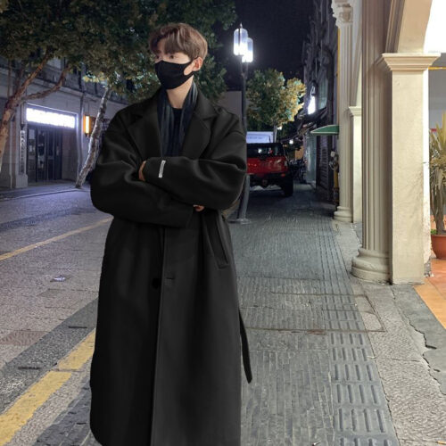 AOKADA 남성 가을 겨울 오버핏 트렌치 롱 정장 발마칸 코트