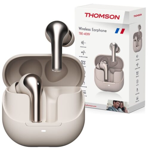 프랑스 톰슨 하이브리드 ANC 38dB 노이즈캔슬링 블루투스 6.0 무선 이어폰, 아이보리