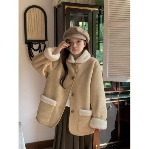 따뜻함은 기본, 사랑스러움은 덤! ANYOU 귀여운 양털 카라 스웨이드 무스탕 자켓 후기