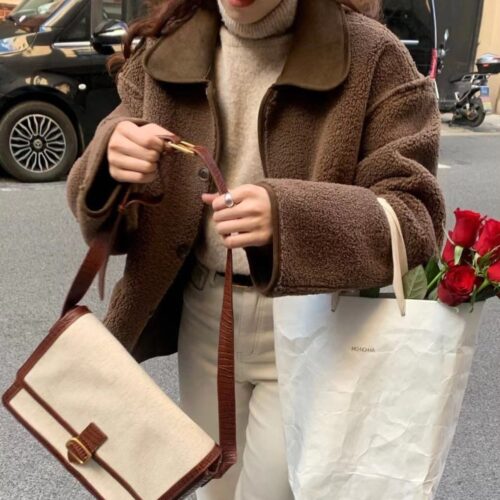 루어스룸 달링 투웨이 리버시블 양면 양털 안감 뽀글이 퍼 카라 무스탕 자켓 코트