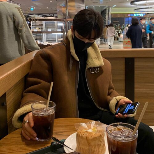 ANYOU 남성 기모 재킷 겨울 램스울 자켓 남성 스웨이드 패션 루즈핏 재킷