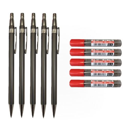 0.5mm 자동샤프 5자루 2B 0.5mm 샤프심 20개입 5통 문구세트 총10개, 1세트, 그레이