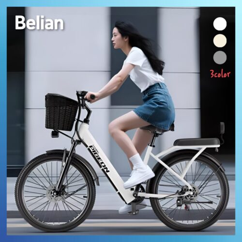 벨리안 클래식 전기 자전거 2인용 PAS 등하원 MTB 시마노 변속 전동 바이크 자토바이 출퇴근, 베이지브라운 단속, 경량스틸